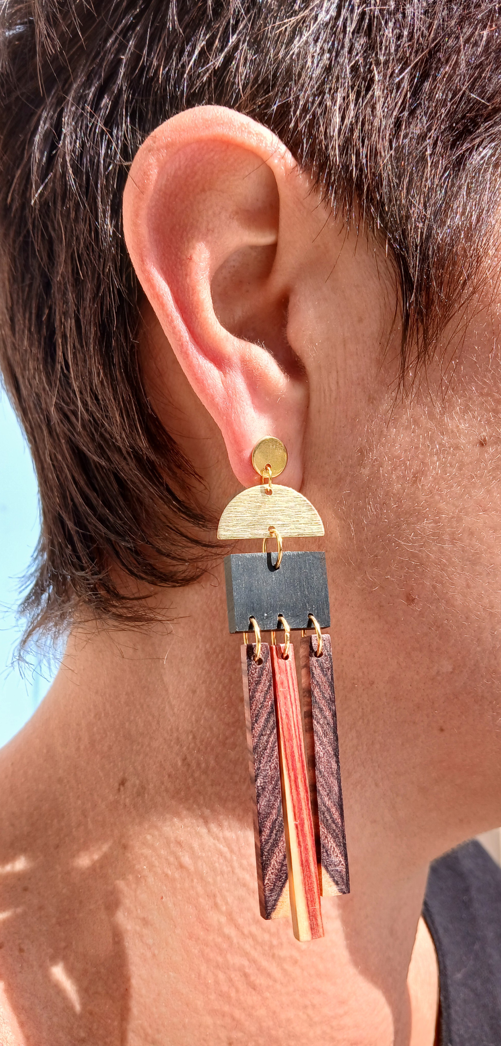 Boucles d'oreille ébène bois de rose bois de violette