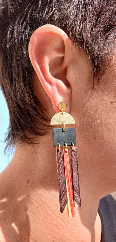 Boucles d'oreille ébène bois de rose bois de violette